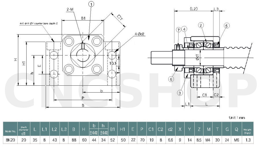 BK20 BALLSCREW SUPPORT (suits 25mm Machined Ballscrew) - Click Image to Close